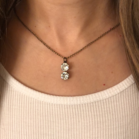 Antique Brass Crystal Drop Necklace - Picture 3 of 7